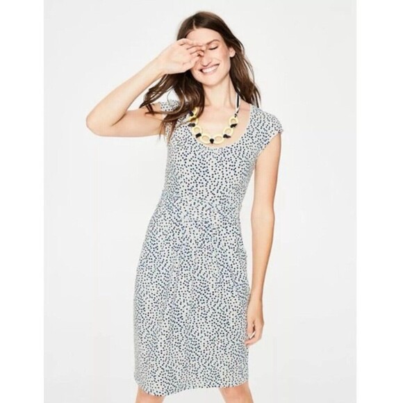Boden Dresses & Skirts - Boden Margot Jersey Dress with Pockets Women Size 12 L Blue Polka Dot Print EUC